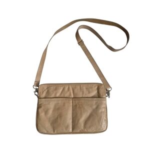 M0851 Beige Leather Two Pocket Crossbody Bag